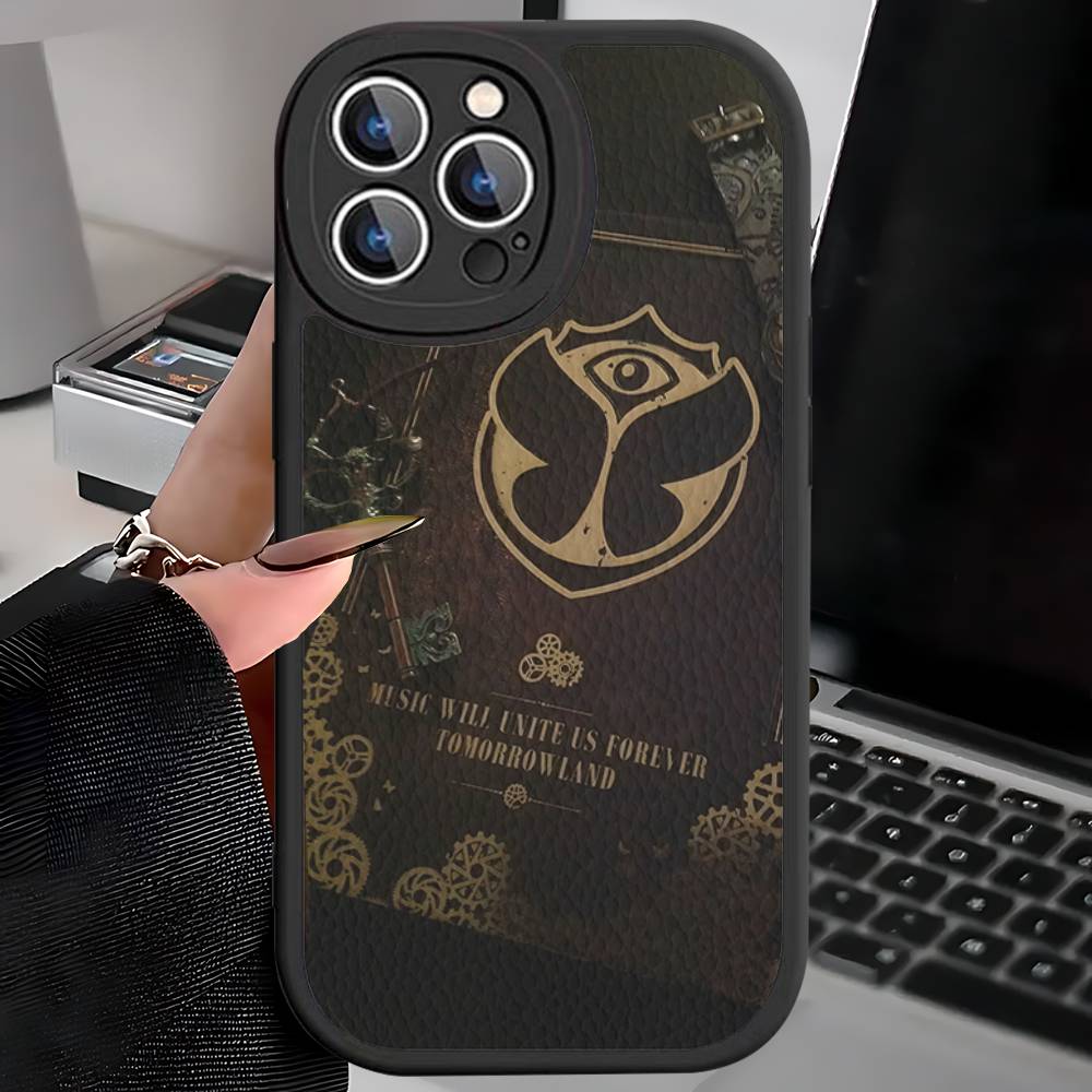 Coque de téléphone avec logo T-tomorrowland pour iPhone 11 12 13 14 15 16 Pro Max Mini Plus Étui en cuir souple
