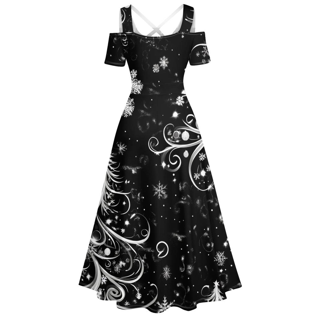 Damen Lässiges und modisches Print Sexy Hosenträger Retro Kleid Big Swing Kleid