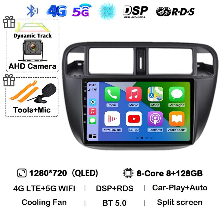 Android 14 Carplay Auto Autoradio WIFI+4G For Honda Civic 1996-2001 Car Radio Multimedia Video Player GPS Stereo 360 Camera WIFI