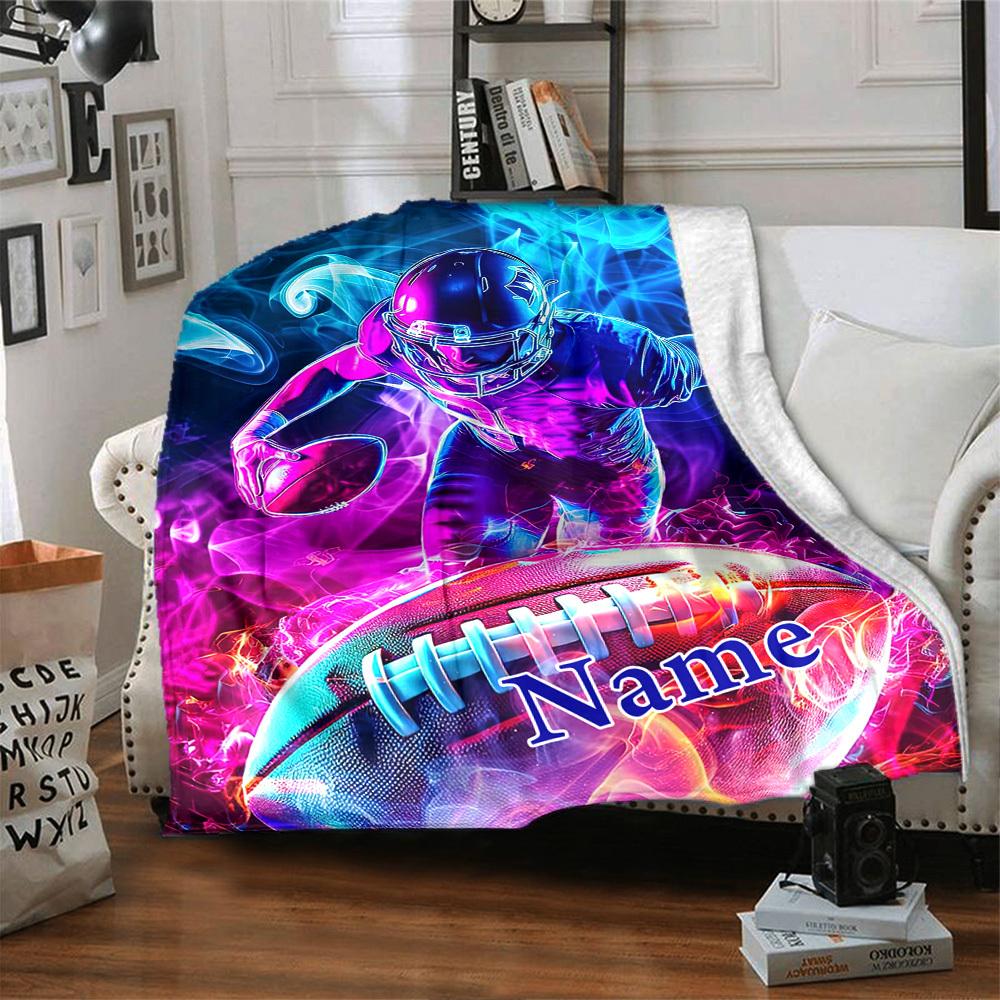 Football Player Home Customize Your Name Blankets Comfortable Soft Lightweight Allseason Multipurpose Blanket For Picnics Sofas Offices Beds Living