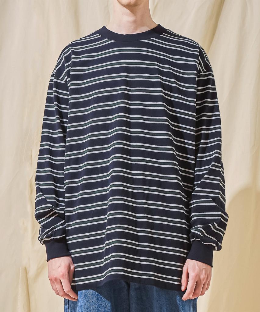 Bajal Vz Logo Big Oversized Border Long Sleeve T-Shirt Navy