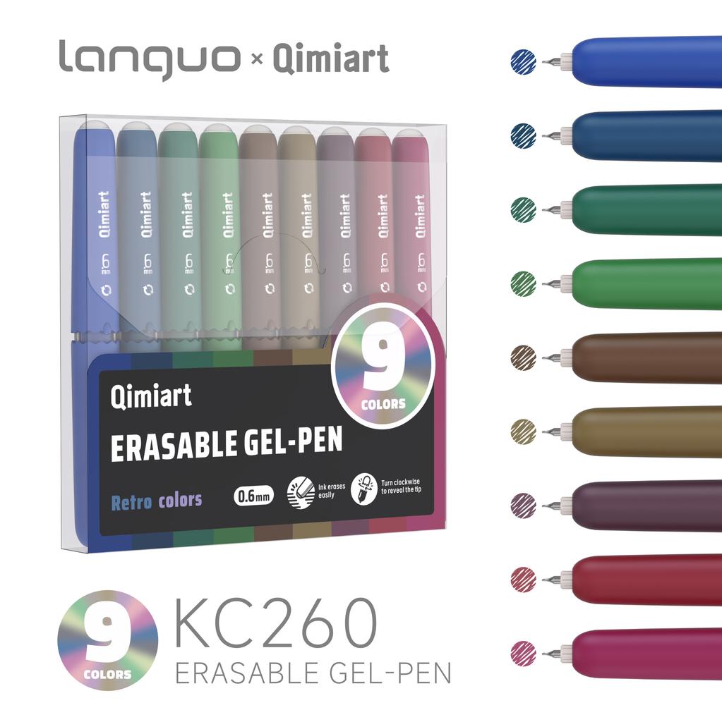 LANGUO 45/9 Colors Erasable Gel Pen 0.6mm Fine Point Erasable Pens Twist Smooth Writing Drawing Painting School Office Supplies