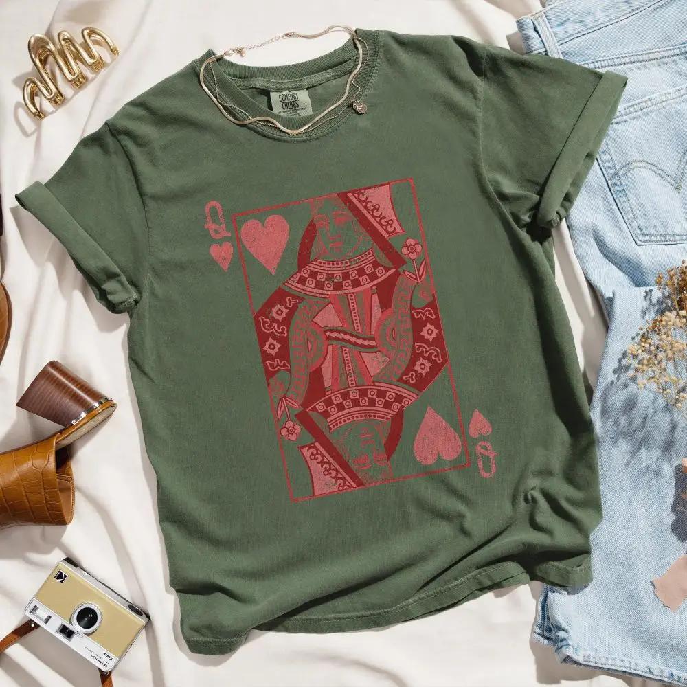 

100Cotton Tee Queen of Hearts Alice in Wonderland Feminist Shirt Retro Boho Vintage Graphic Tee Loose Unisex Y2K Tee Streetwear 4XL