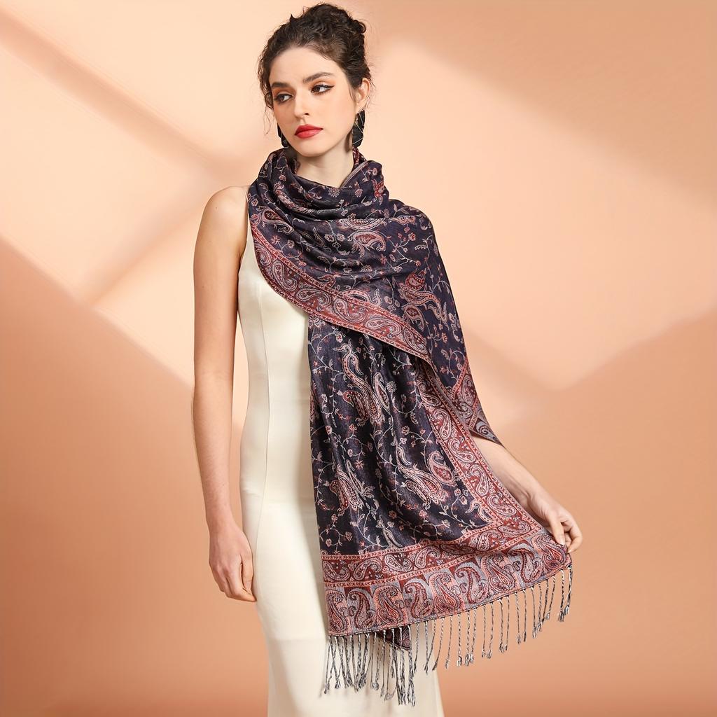 Thick Pashmina Scarf Shawl Wrap Paisley Jacquard Stoles Vintage Cashew Scarves Printed Cotton Tippet Sunscreen Hijab