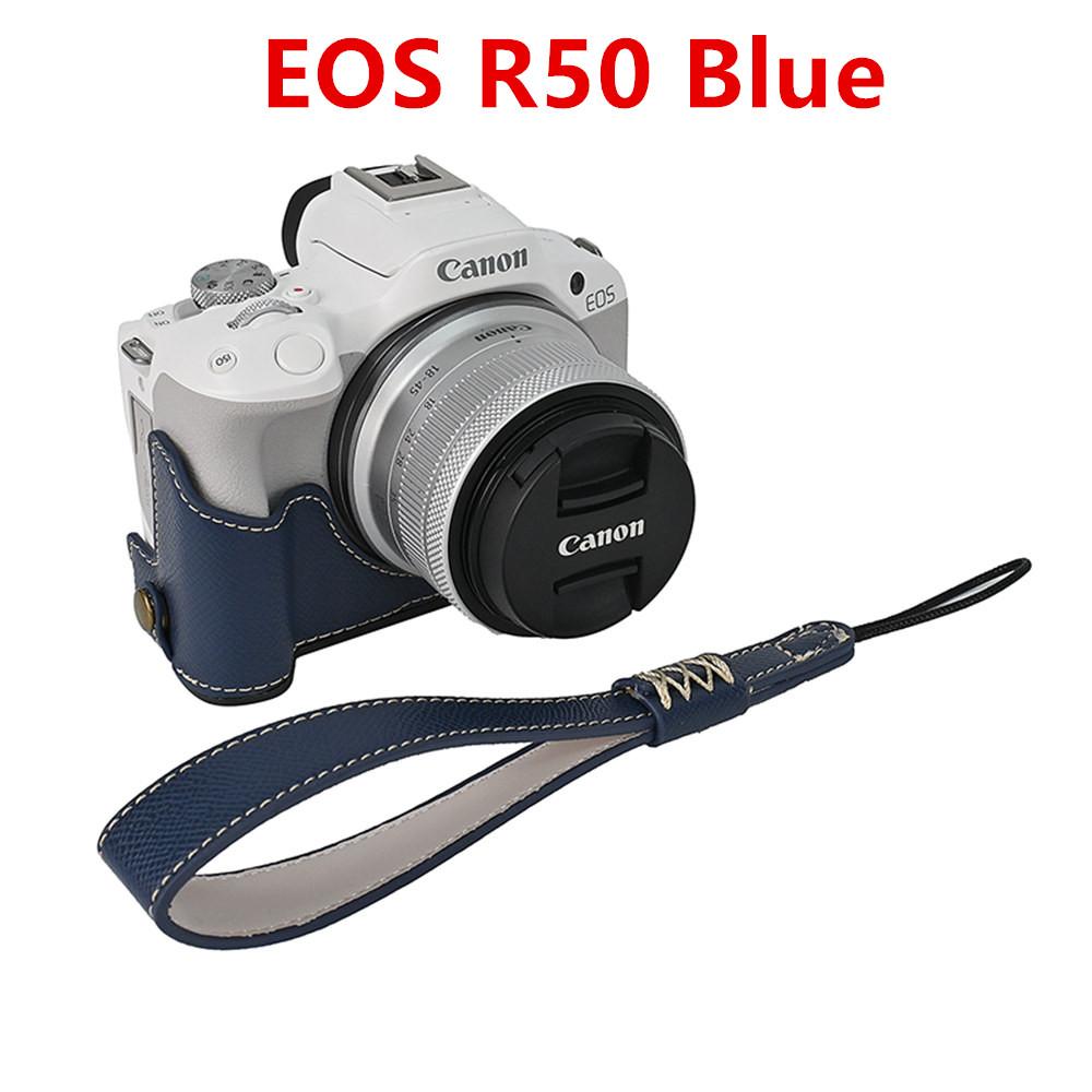 Palm Print PU Leather Camera Half Case For Canon EOS R50 R10 R8 Battery Opening Bottom Cover With Hand Strap