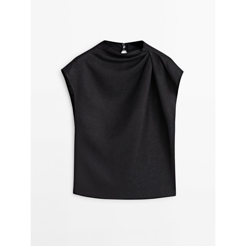 Za2024 Summer New Product Women's Clothes Shoulder Draped Design Flounced Sleeve Elegant Tops Shirt 05122530 800