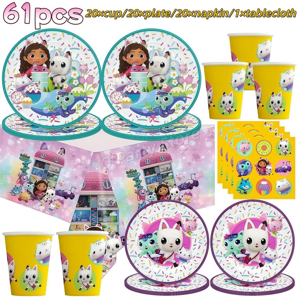 Gabby Dollhouse Birthday Decoration Gabby Disposable Dishes For Parties Girls Boys Favors Baby Shower Supplies Child Party Decor