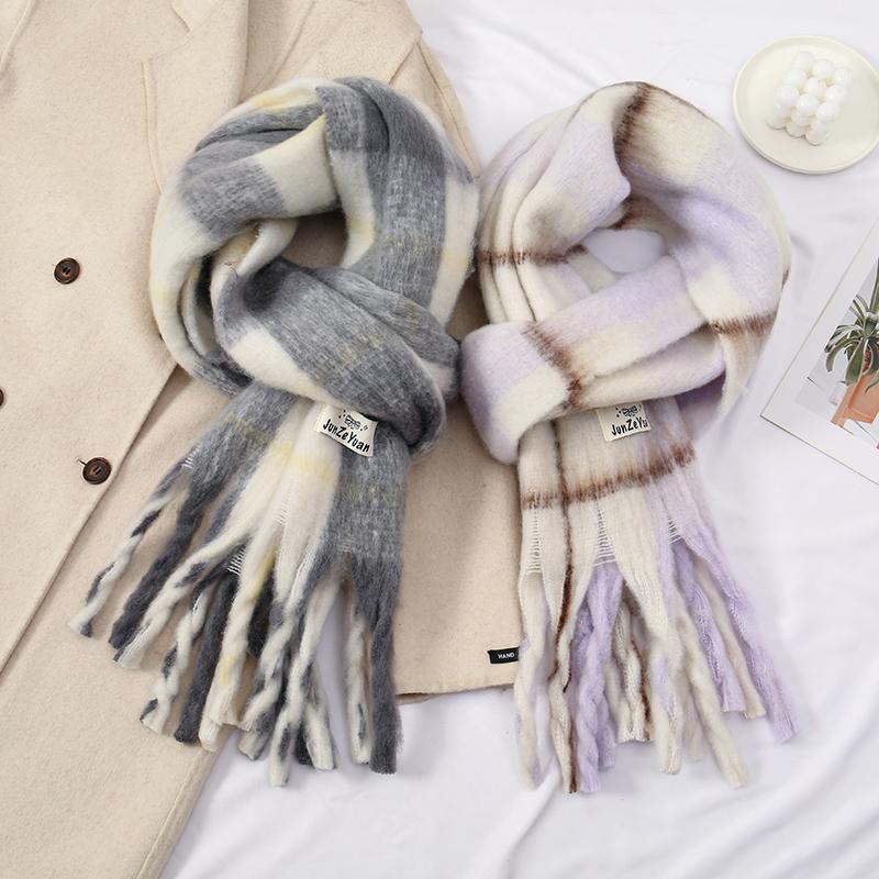 Fashion Plaid Print Scarf Tassels Shawl For Women Winter Warm Wraps Thick Pashmina Muffler Outdoor Coldproof Shawl  Scarves