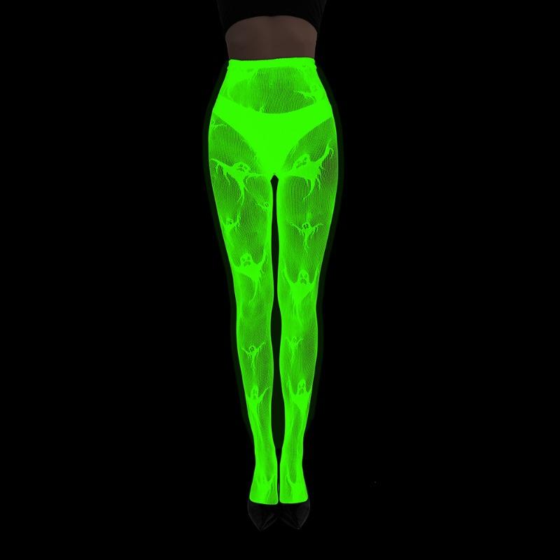 Fluorescent Pantyhose Luminous Fishnet Socks Green Light Sexy Tattoo Lace Body Jacquard Lace Hollow Socks