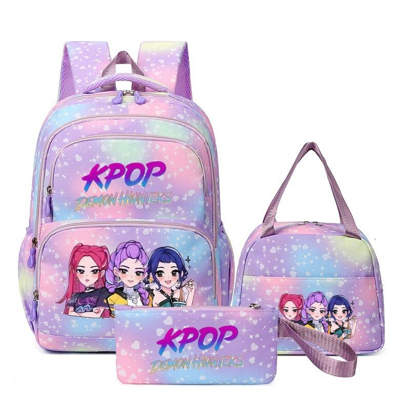 Girls' Group Printed Backpack, Teenage Girl Student Schoolbag, Children'S Large-Capacity Schoolbag Three-Piece Set