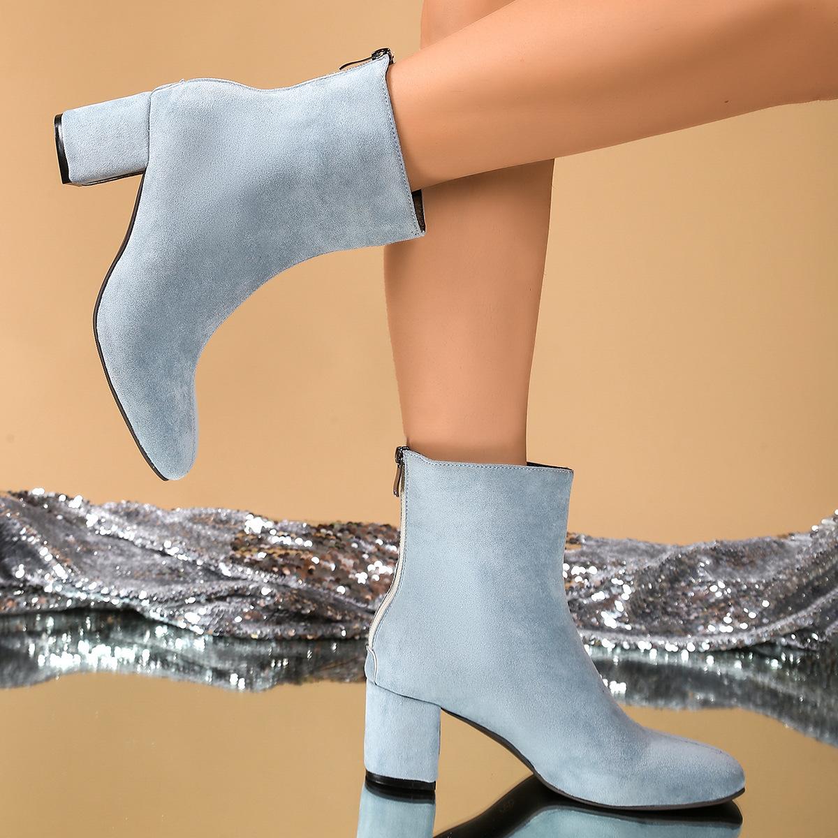 

Women s Casual Faux Leather Ankle Boots Non-Slip Pointed Toe Chunky Block Heel Short Boots for Women Comfortable Low Heeled Dress Booties With Zipper 43 серый