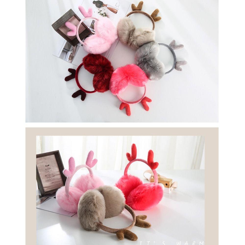 Solid Color Elk Horn Earmuffs Faux Rabbit Fur Winter Warm Earmuffs Outdoor Cold Protection