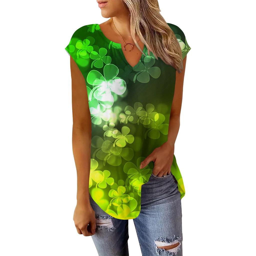 T-skjorter med sommerhette for kvinner Trendy Løs Uformell Dressy V-hals Plisserte tunikaer Tank-tops