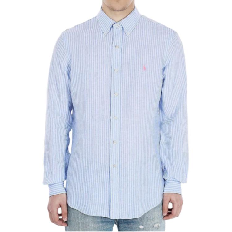 Polo Ralph Lauren Ss23 Logo Embroidered Striped Button-Down Long Sleeve Shirt Men shirts Blue 710740807001