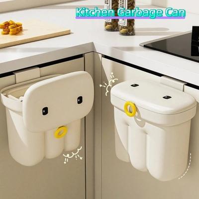 Cartoon Kitchen Garbage Can Large Capacity Plastic Wall Mounted Trash Can with Lid Odor-Proof Cabinet Door Bin