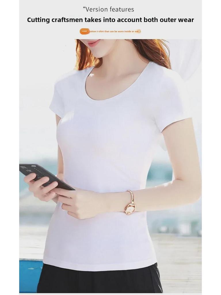 Women's Pure Cotton Short Sleeve Slim Fit Tee - Round Neck, Versatile Base Layer, New Style for Summer, Available In White and Black.