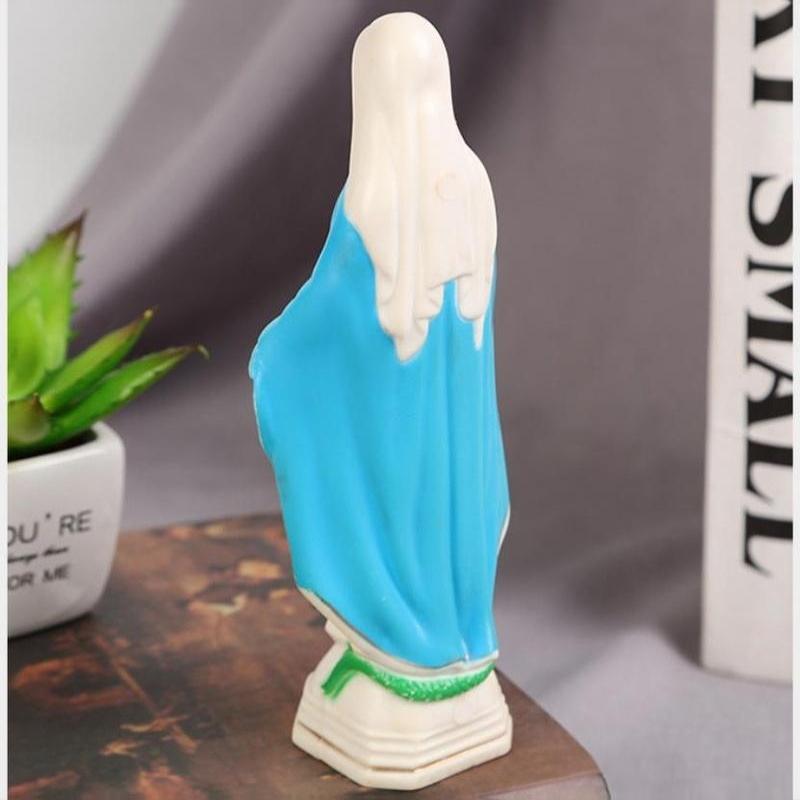 Plastic Blue Handmade Mary Statue Christmas Home Decoration Gift Detailed Tabletop Ornament