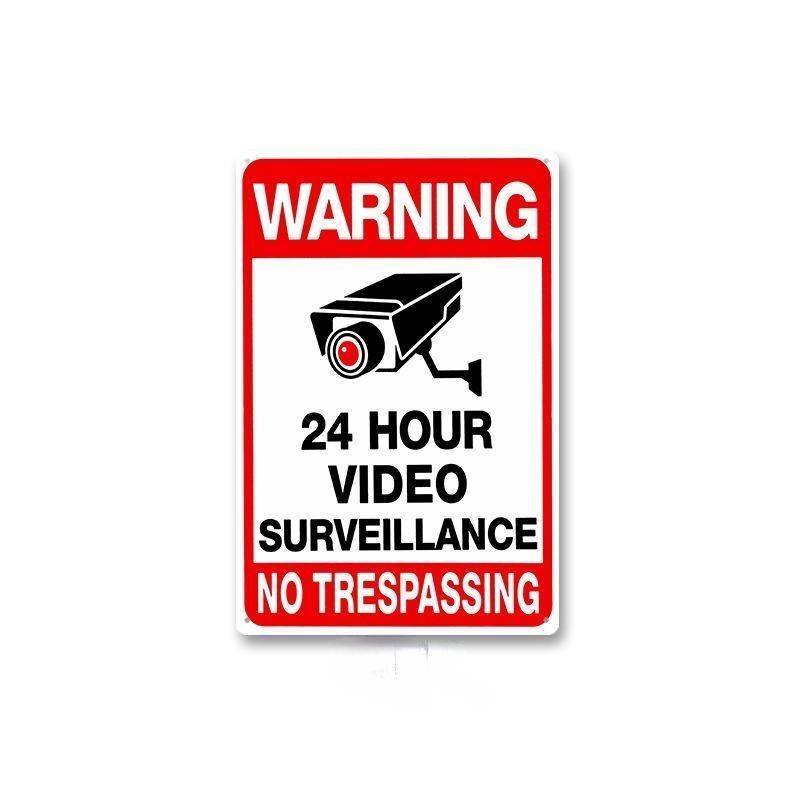 HD Metal Tin Sign Vintage Warning  No Trespassing Wall Decor Retro 24 Hour Video Surveillance Biohazard Funny Sign for Home Bus