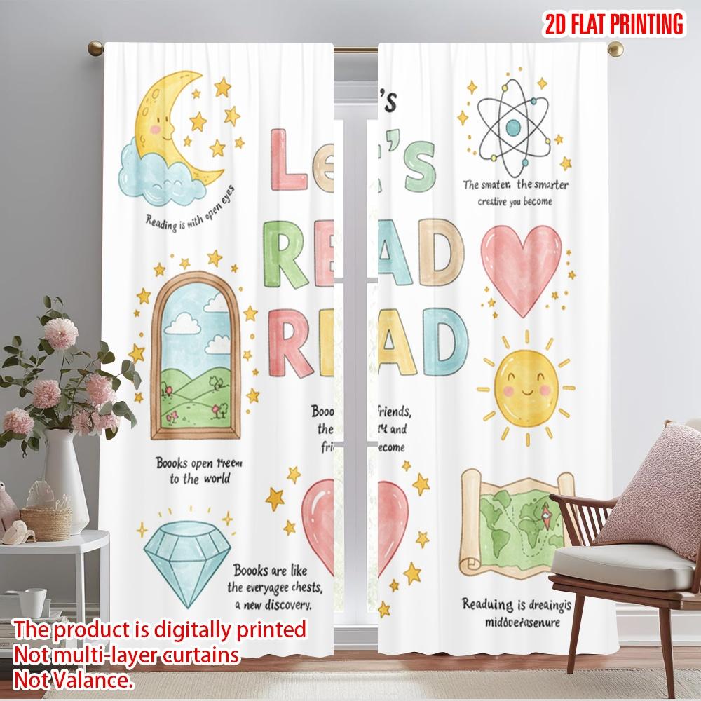 

2pcs 2D flat printing Curtains Dream, Read, Books, World, Grow Polyester Without Electricity All Season Party & Holiday Decor 52.50×116.00 CM 2pcs