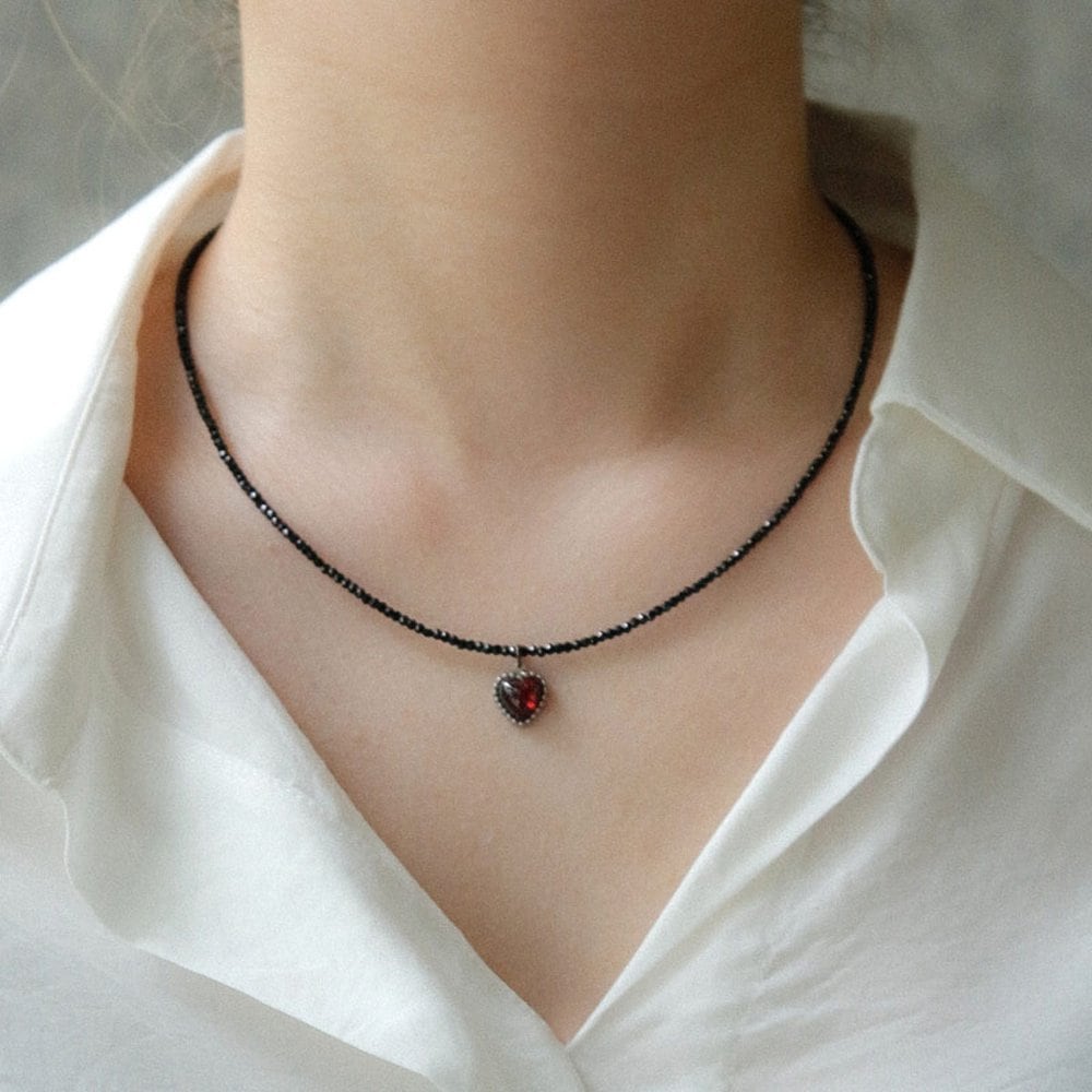 J.Lauren Black Spinel Gemstone Heart Necklace N01134