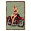Vintage Retro Red Motorcycle Blonde Woman Metal Tin Sign Wall Art Home Bar Garage Man Cave Pub Decor Durable Hanging Plaque