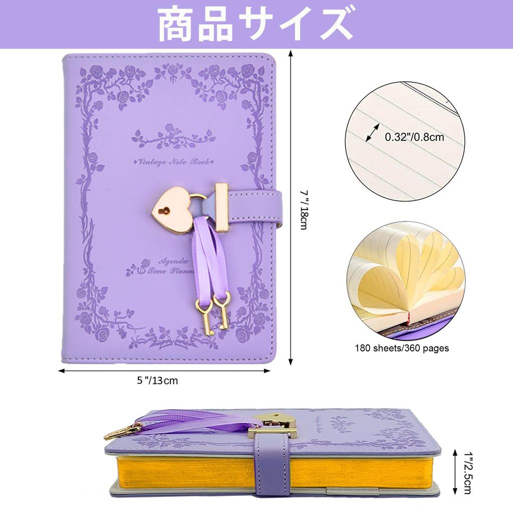 Lockable B6 Size Cute PU Leather Diary with Student Stylish School Gift for Elementary School Girls Notebook, Diary, Lock, Refillable, Diary,