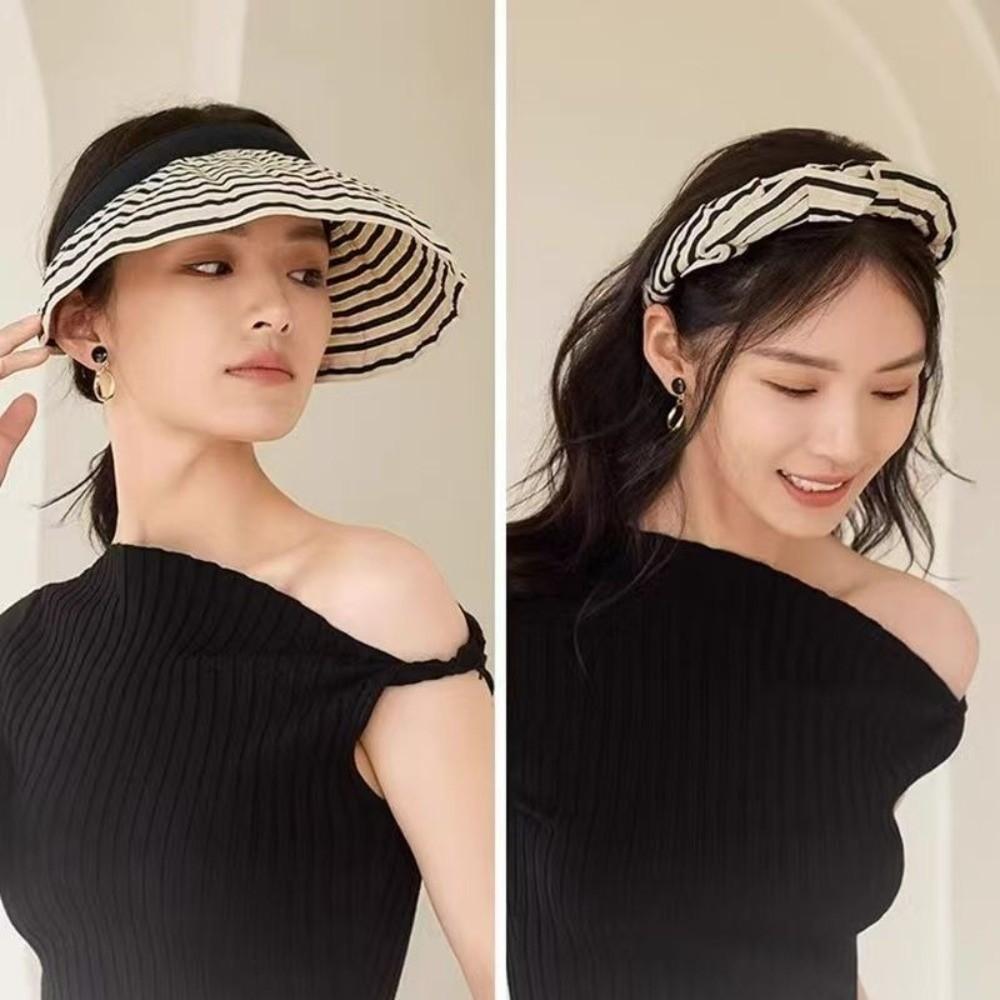 Foldable Stripe Empty Top Hat Wide Brim Striped Headband Fashion Sun Protection Cap Beach Holiday