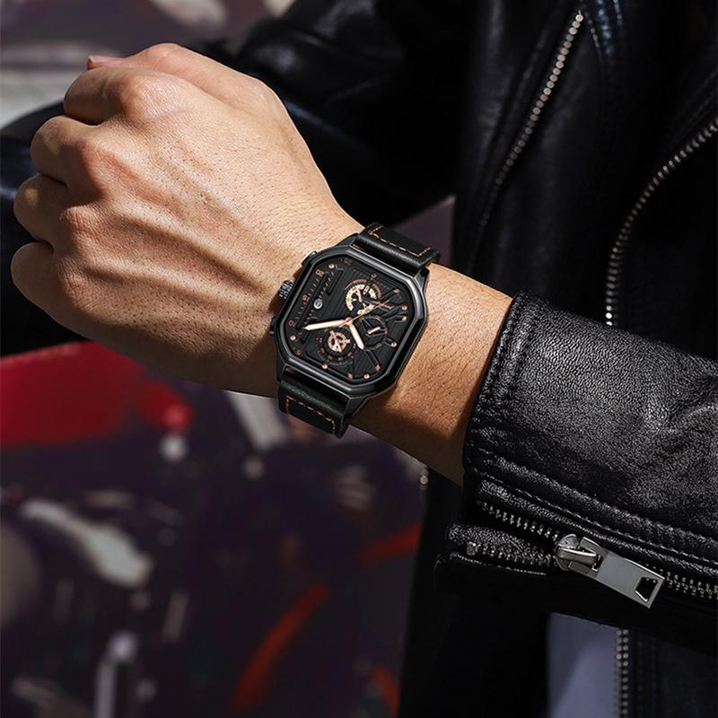2024 Mighty Domineering Main Fashion Design Sports Watch Multifunction Pointer Dial Waterproof Luminous Leather Strap Luxury Quartz Watch