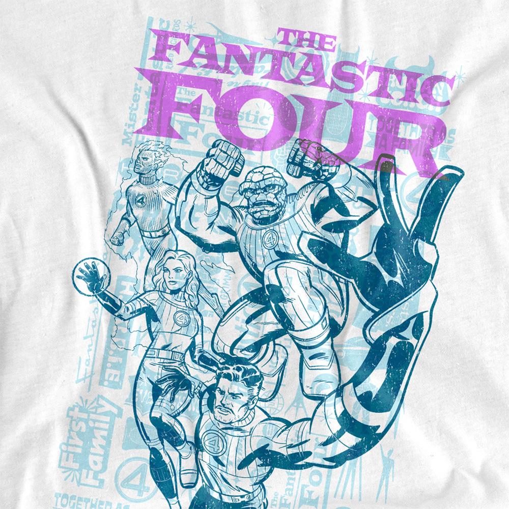 Fantastic Four Unisex Adult Heroic First Family Line Art Back Print T-Shirt