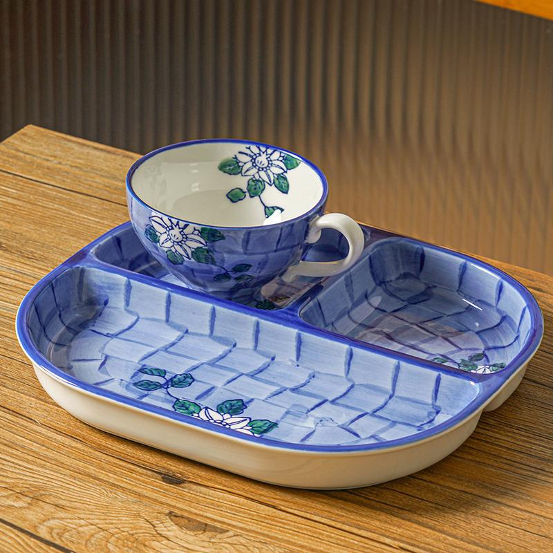 Divided Plate Large Three Grid Plate Divided Plate Ceramic Household Breakfast for One Person