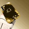 Gold-plated Tempered Glass Phone Case for Samsung Galaxy S26, S25, S24, S23, and S22 Ultra Plus. Black and Gold Floral Lettering