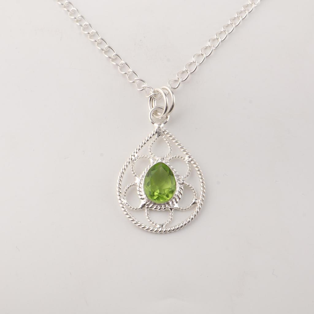 Peridot Gemstone 925 Stamped Silver Designer Handmade Pretty Pendant 1.40" For Anniversary Gift PP-19-9
