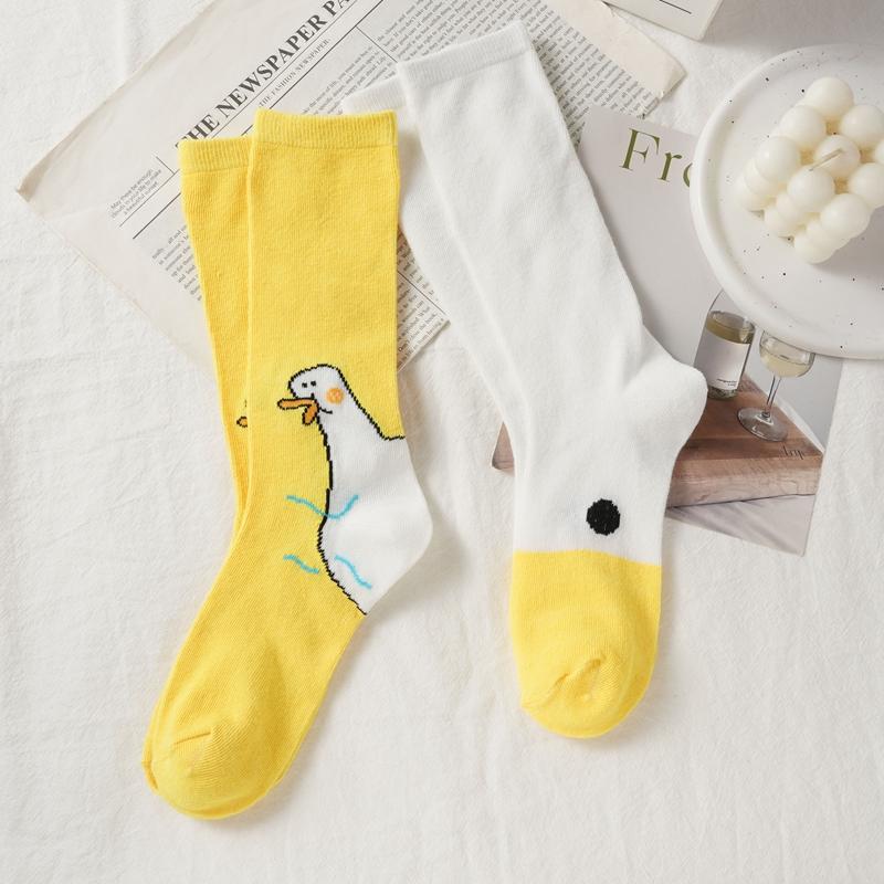 Summer Cartoon Duck Mid Cotton Socks Sweat Absorbent Cute Boneless Long Socks