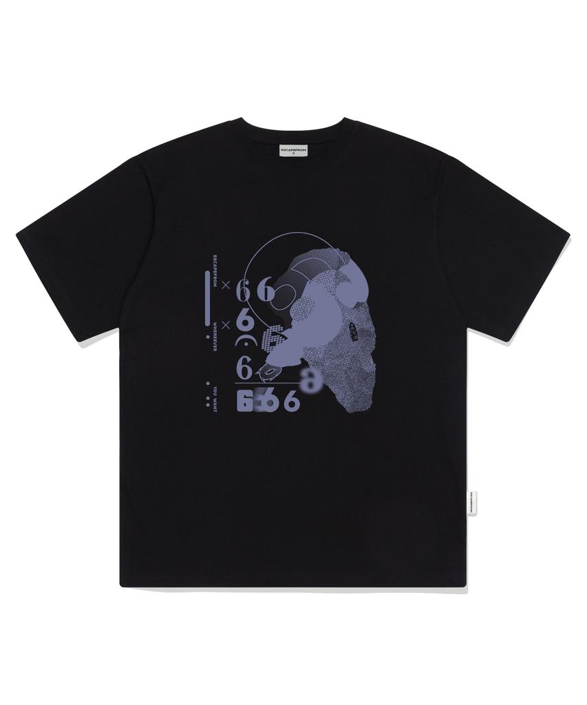ESCAPEFROM 6-Stone Print Oversized Short Sleeve T-Shirt Black