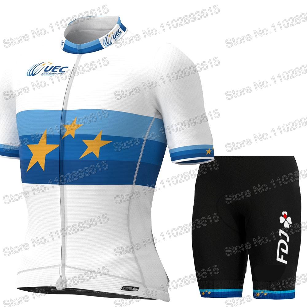 Eurpean FDJ Team Cycling Jersey Set Short SLeeve Clothing Road Bike Shirts Suit Bicycle Bib Shorts MTB Ropa Maillot