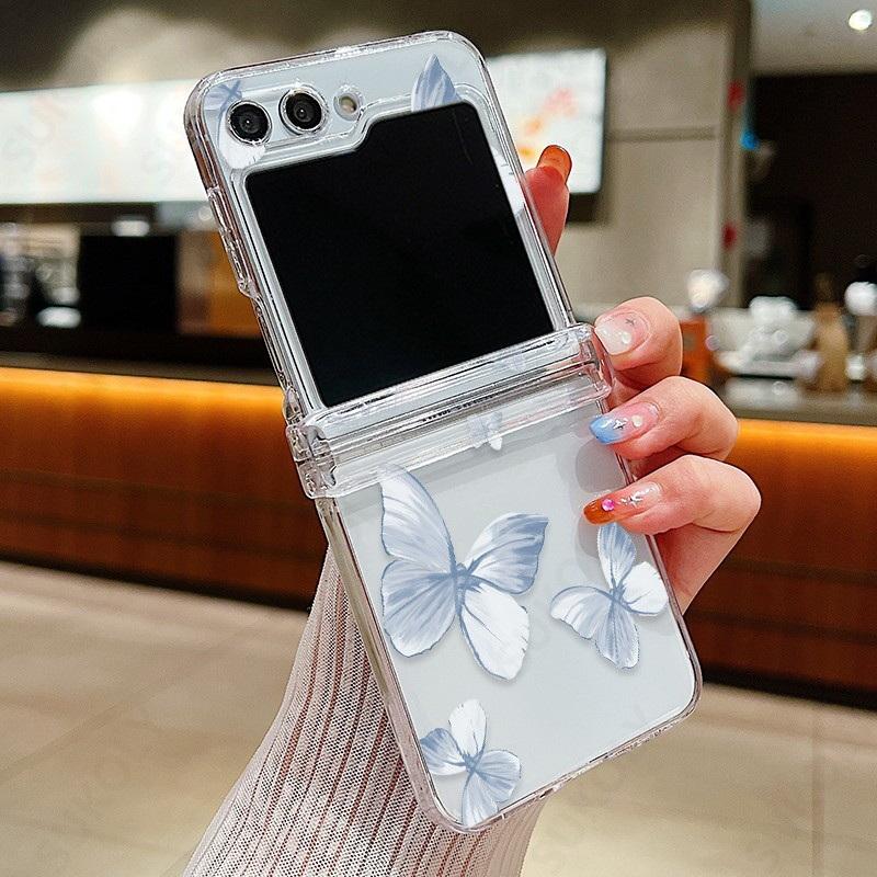 For Samsung Galaxy Z Flip5 Flip6 Butterfly Pattern Clear Folding Phone Case Transparent Hard PC Cover For Samsung Z Flip 6 5 4 3