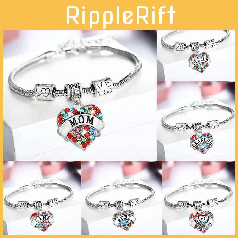Family Members Inlaid Colorful Rhinestone Love Heart Bracelet Perfect For Family**