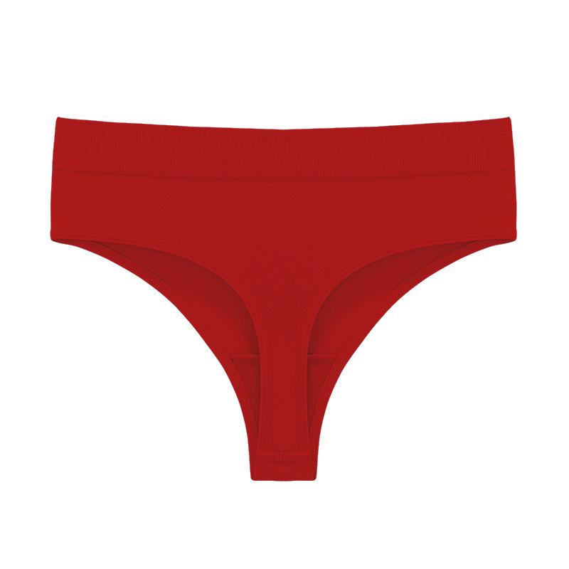 Seamless Ribbed Mid-Waist Cotton Thong (M-3XL)
