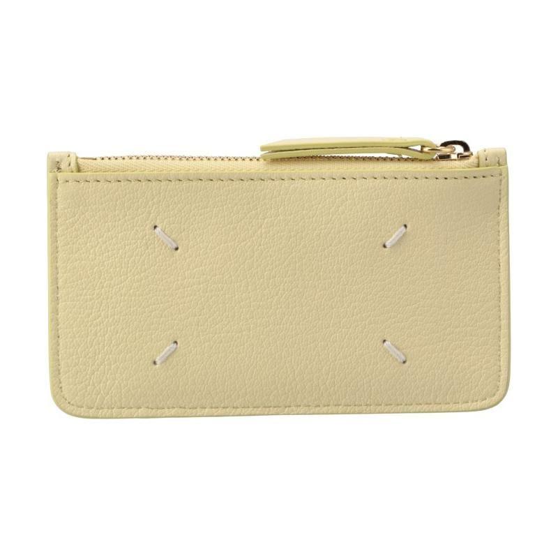 Maison Margiela Top Zip Signature 4 Stitch Leather Wallet Mini Unisex wallet Lemon-Yellow SA1VX0003P4806T3163 Basic Set (Bag+Dust Bag)