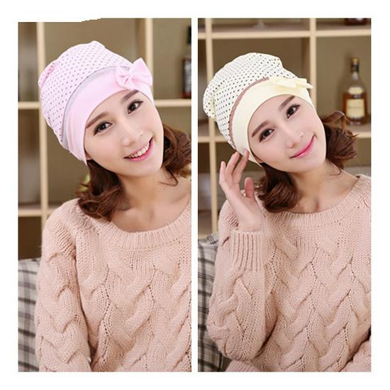 Korean Polka Dot Bowknot Windproof Maternity Hat with Large Brim