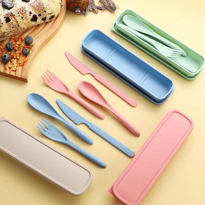 Portable Wheat Straw Tableware Set - Knife, Fork & Spoon for Outdoor & Travel, Ideal for Children & Students.