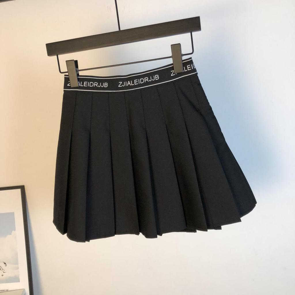Japanese Style High-Waisted Pleated Skirt: Slim, Anti-Exposure A-Line with English Letter Print - Versatile for Spring and Autumn