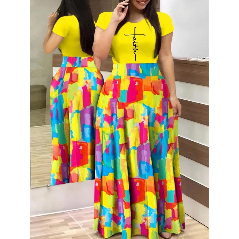 

Летнее длинное платье с цифровым принтом Commuter XXXL жёлтый