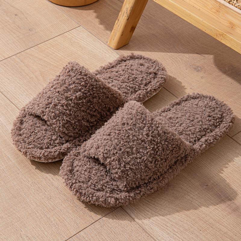 Ladies' Curly Open Plush Cotton Slippers, Men's and Women's Home European and American Indoor Plush Slippers