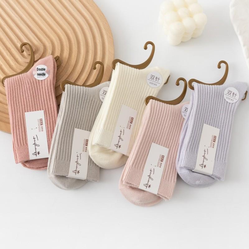 Women's Thickened Cotton Mid-Calf Socks - Warm, Solid Color for Autumn & Winter