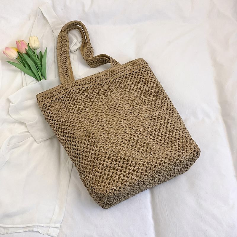 Mesh Tote Bag Women Summer Beach Handbag with Bold Lettering Casual Everyday Shopping Bag
