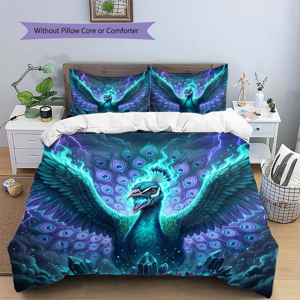Peacock Pattern Bedding Quilt Set Quilt Cover Pillowcase Home Decoration Birthday Gift (1 * Duvet Cover + 2 * Pillowcase, Without Core)
