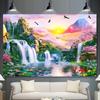 2D Sunrise Mountain Waterfall Backdrop, Japanese Garden Koi Fish Party & Studio Background