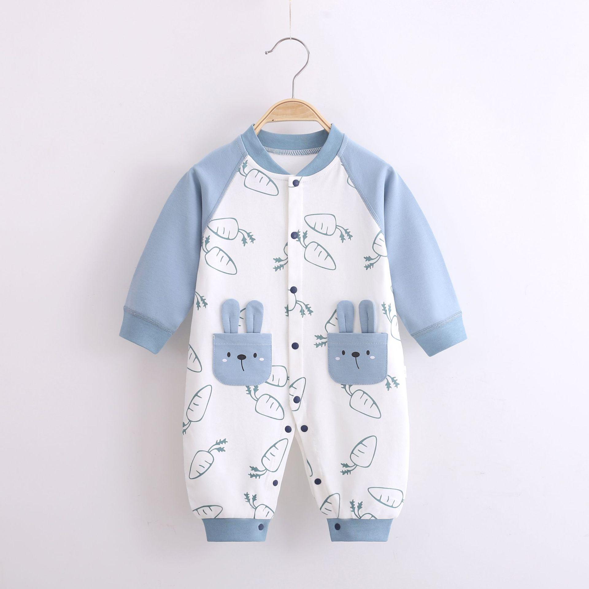 

Unisex Baby Jumpsuits - Short-Sleeved, Pure Cotton, Boneless Toddler Crawling Clothes for Spring & Autumn 73 (6-9 months) синій