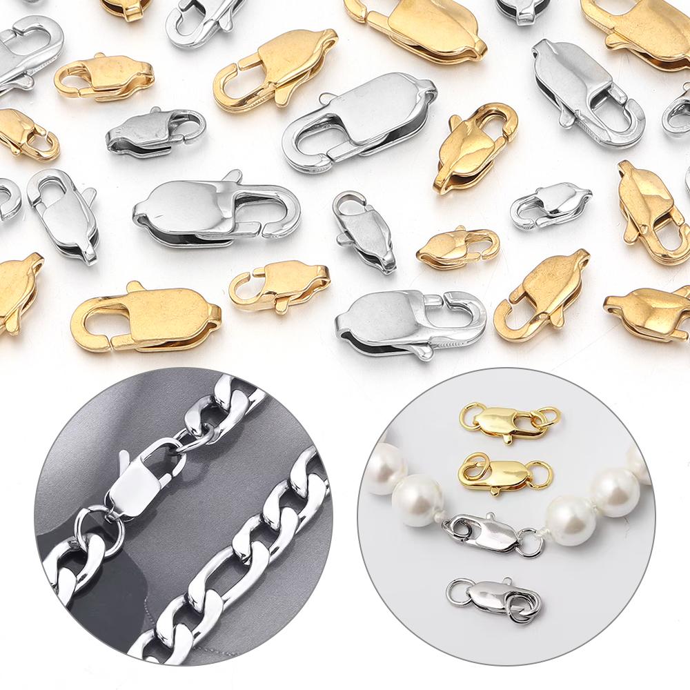 5pcs/lot Stainless Steel Clasps Polishing Rectangle Lobster Clasps Hooks End Clasps Connectors DIY Jewelry Making Accessories